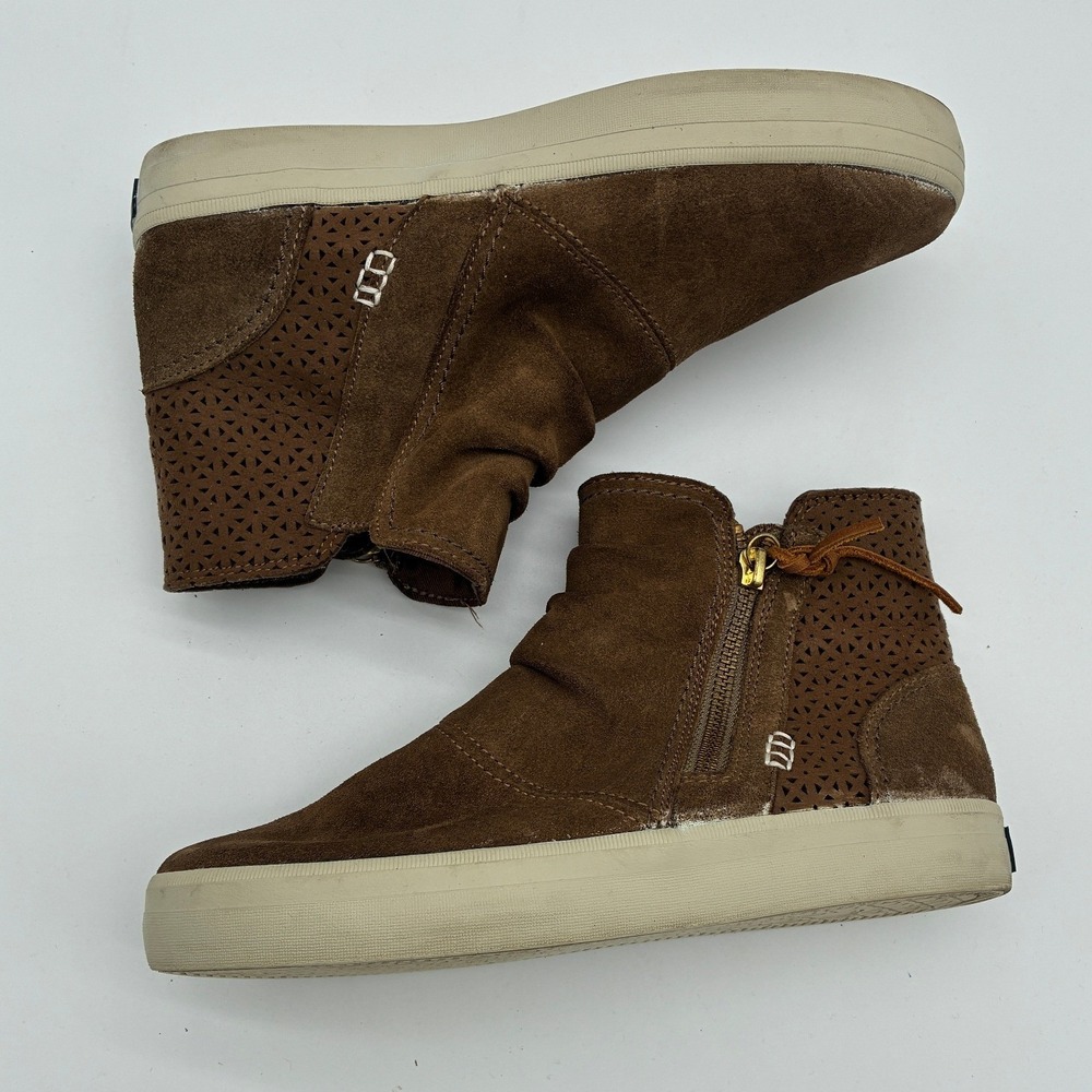 Sperry Crest Zone Brown Suede Perforated Slouch Ankle Booties STS15986 Size 6M